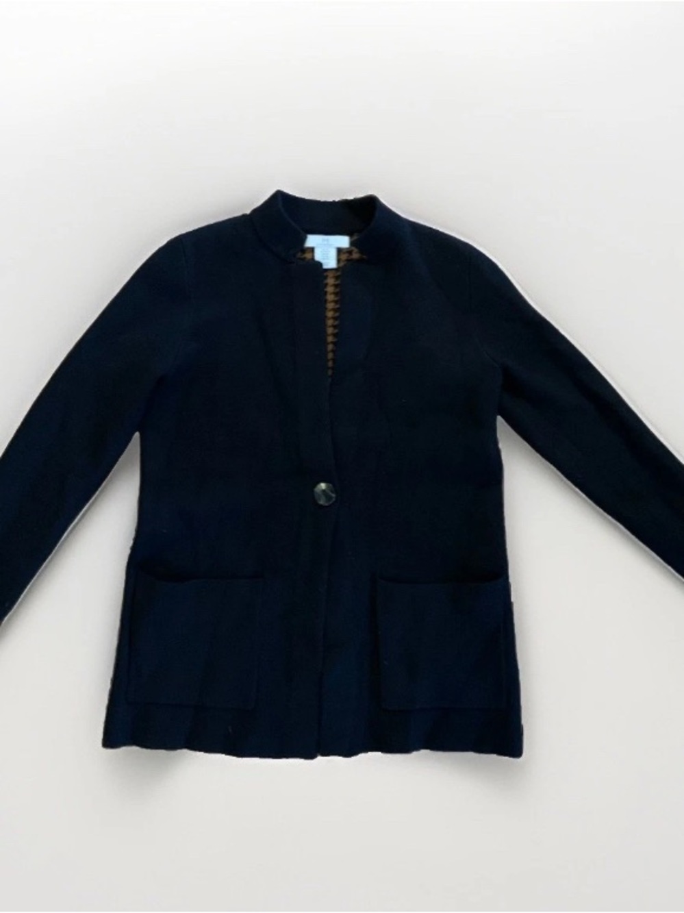 H by Halston black and houndstooth Single-Button Knit Cardigan Fall elegance